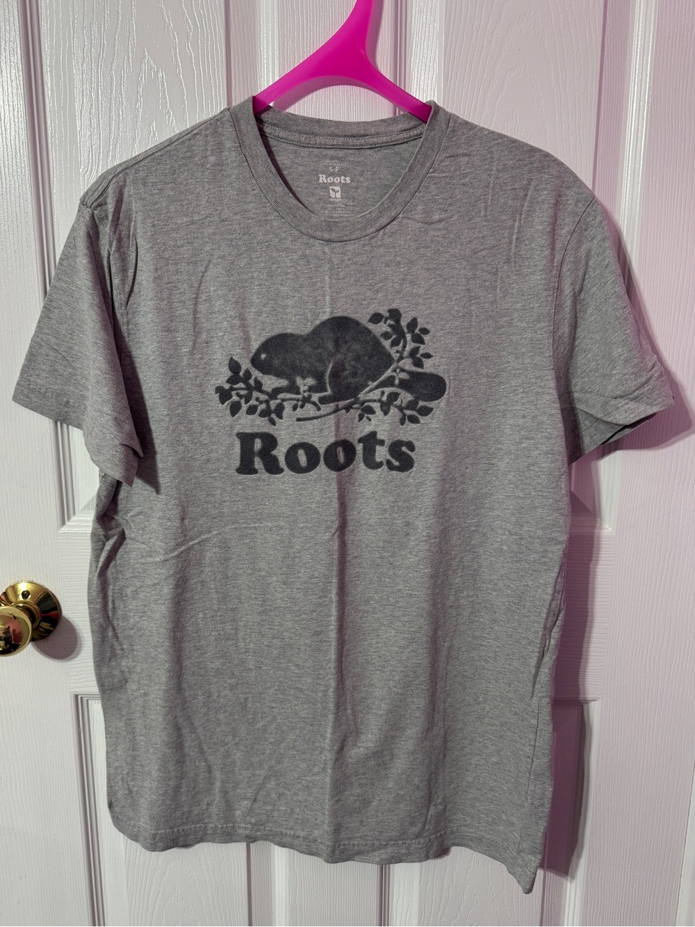 Roots Men's Heather Gray Logo Tee with Black Print
